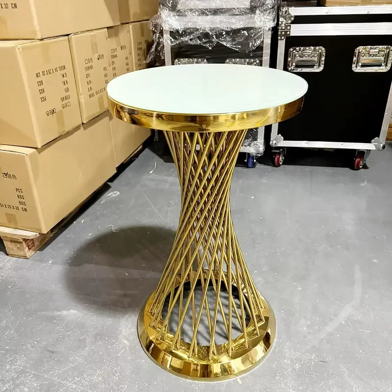 Modern Design Round Glass Top Bar Table High Quality Gold Stainless Steel for Wedding Use