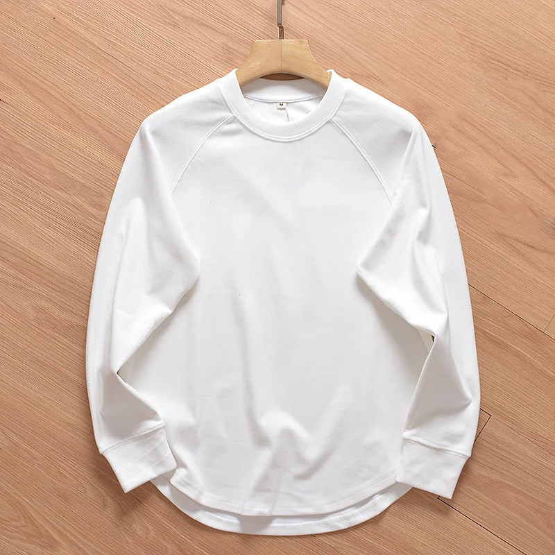 Double-faced Pile T Shirt Men Round Collar Long Sleeve Tee Male Clothes Autumn Winter Solid Color Basic Tops With Circular Hem