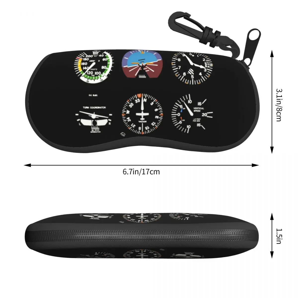 Cockpit Six Dials Flight Simulator Pilot Sunglasses Case Neoprene Zipper Airplane Aircraft Shell Eyeglass Case Protective Box