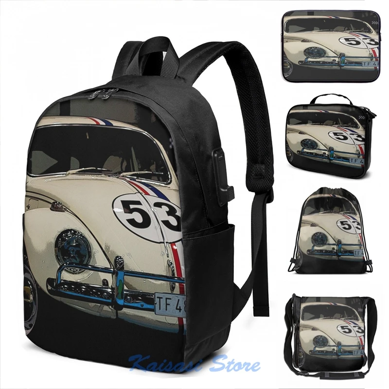 Funny Graphic print herbie USB Charge Backpack men School bags Women bag Travel laptop bag