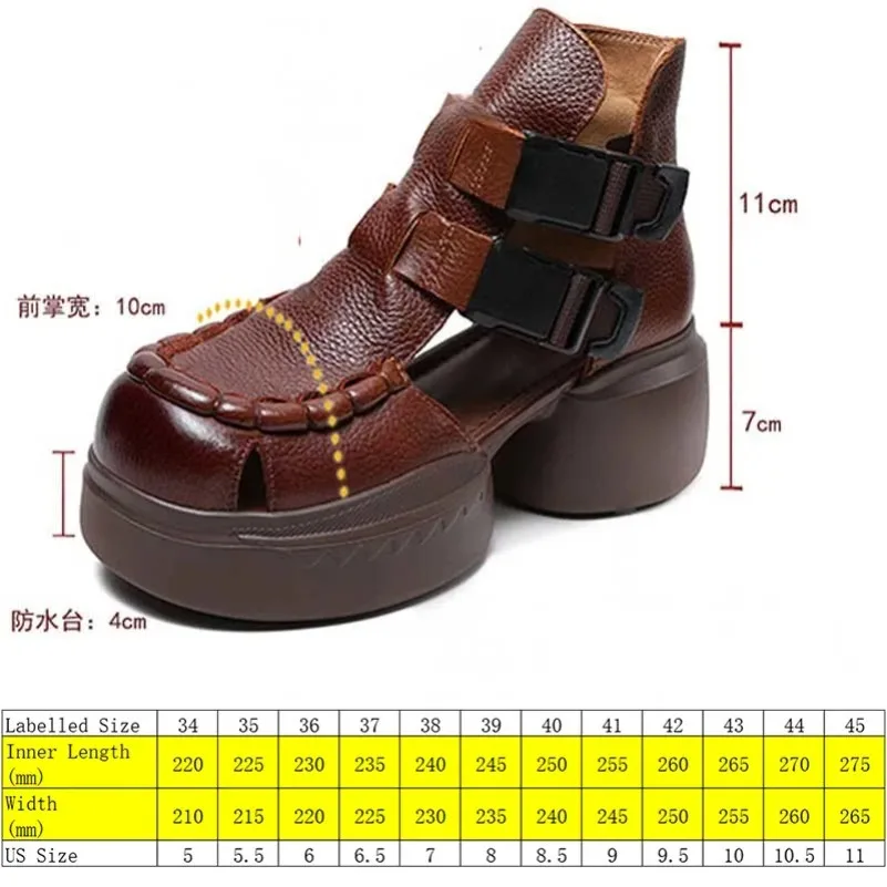 Fujin 7cm Motorcycle Moccasins Chimney buckle Fashion Shoes Cow Genuine Leather Boots Hollow Ankle Booties Women Summer Sandals