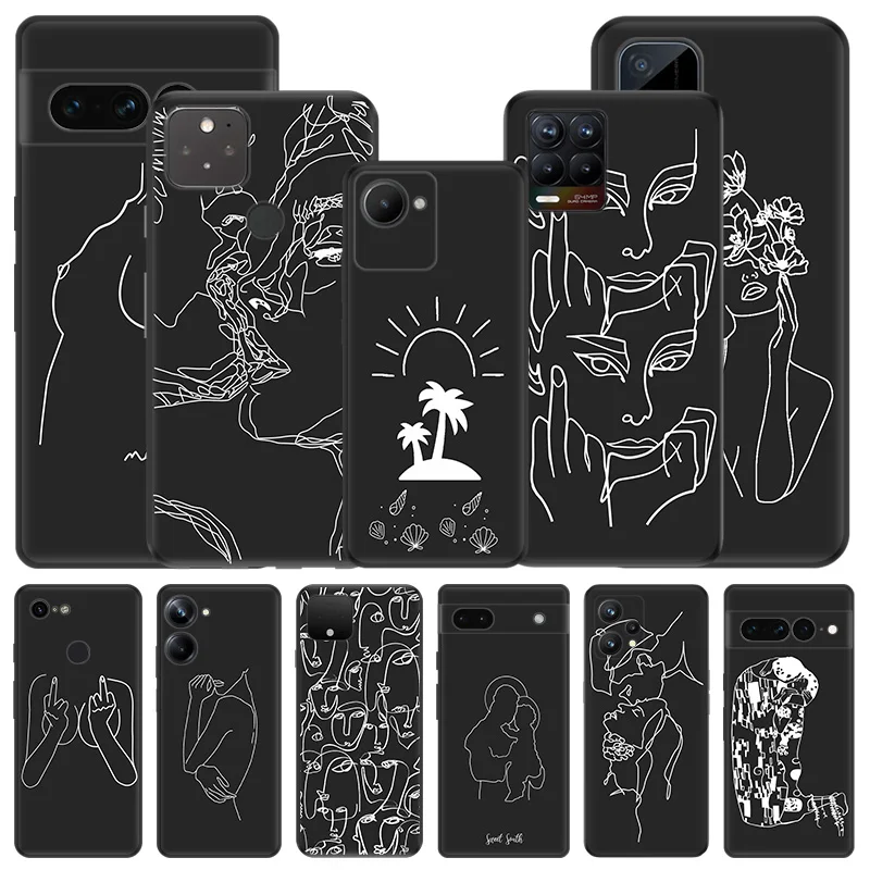 Soft Phone Cases For Pixel 8a 7a 6a 7 6 8 Flower Abstract line Art Girl Kiss Honor X8b X9b 70 90 X6 X7 X8 X9A Magic5 Matte Cover