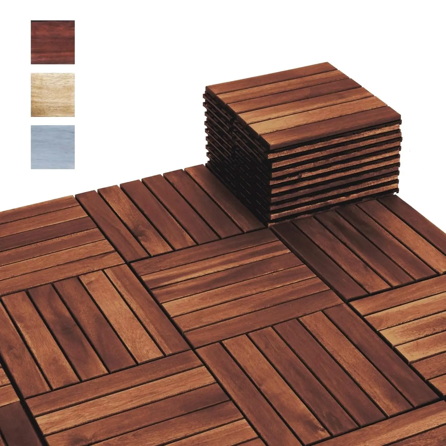 

10PCS Interlocking Deck Tiles 12x12 Waterproof Acacia Wood Outdoor Flooring Patio Balcony All Weather, Custom