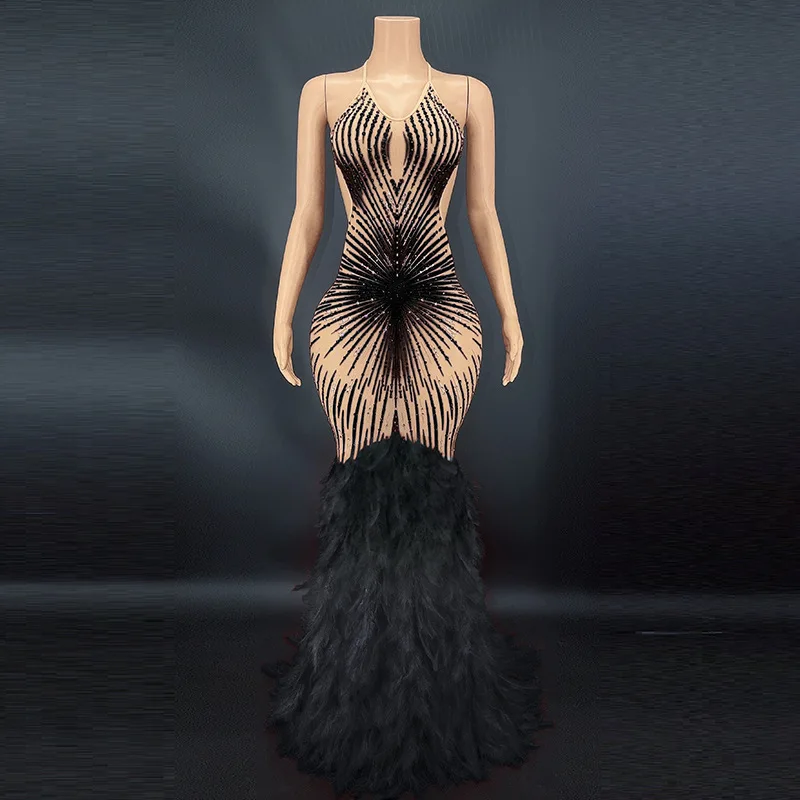 Produits bleu strass plume robe maille rouge soirée élégante robes de soirée de luxe Abito Da Cerimonia Donna robes d'anniversaire