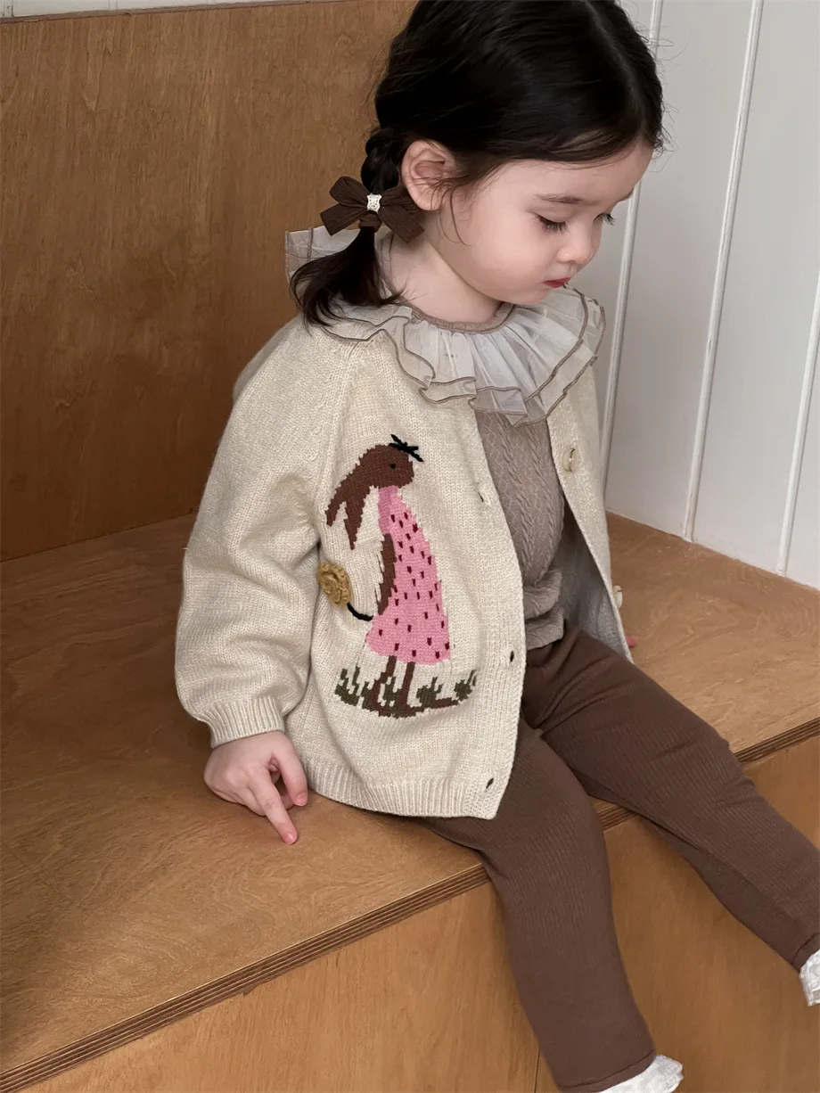 2024 Autumn New Baby Long Sleeve Knit Cardigan Infant Girl Sweet Cute Single Breasted Jacket Toddler Girls Knitted Sweater Coat
