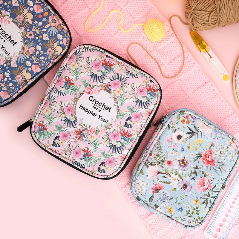 

Portable Floral Hand Knitting Kit Crochet Hook Zip Waterproof Storage Bag Diy Printing Storage Bag Jumper Needle Set Storage Bag