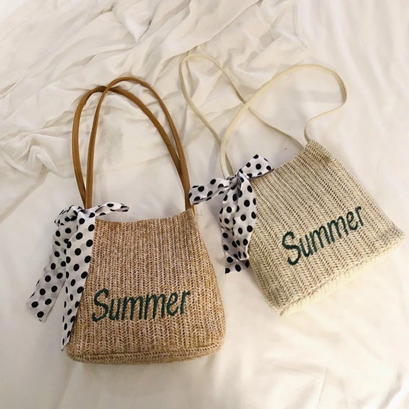 2024 Summer Beach New Bucket Straw Woven Fashion Woven Women S Bag Hand Held Single Shoulder Shopping Bag