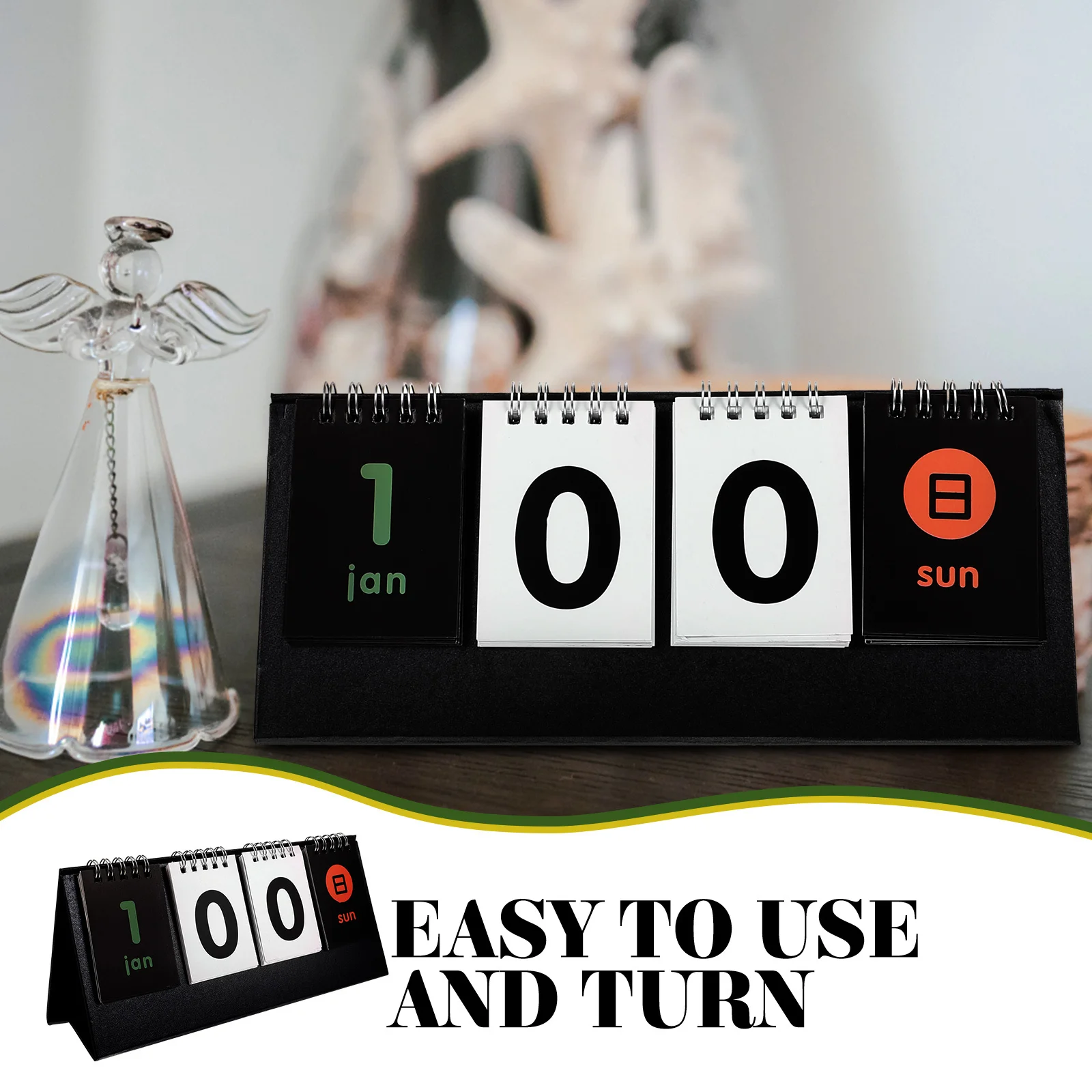 Reversibler Flip-Seiten-Tischkalender, schwarz, moderner Countdown-Desktop-Umfangskalender für den Druck von Büro- und Heimdekorationen