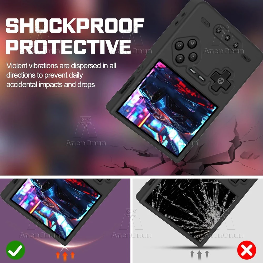 Trimui Brick Funda de Silicona con Cordón A Prueba de Golpes Antiarañazos Durable Piel de Carcasa Suave Cubierta Protectora de Agarre Antideslizante - Negro