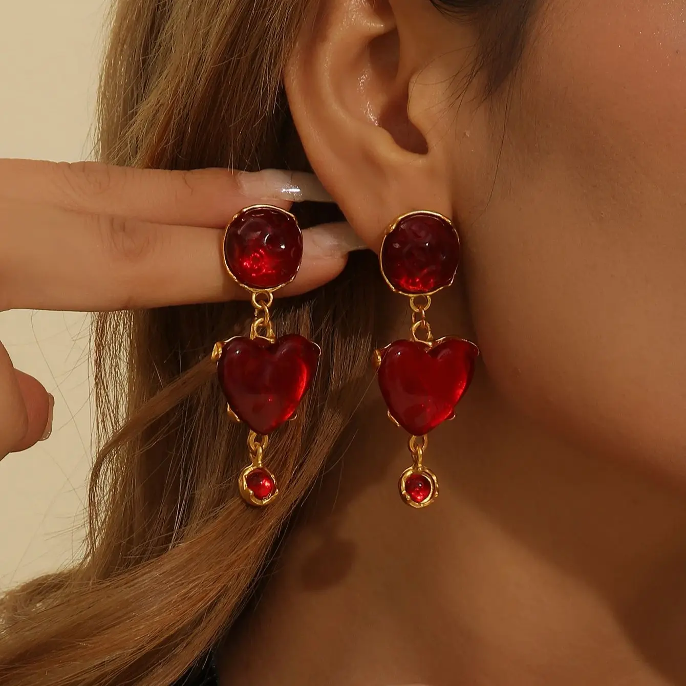1pair Romantic Cute Red Heart Dangle Earrings,For Women Trendy Elegant Valentine\'S Day Gift，Daily Decoration，Dating Gift,Party