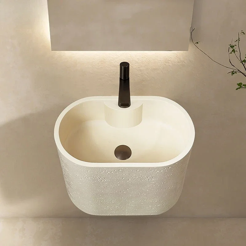 Wabi Sandy Wind Travertine Washbasin Art Wall-mounted Small Size Round Washstand
