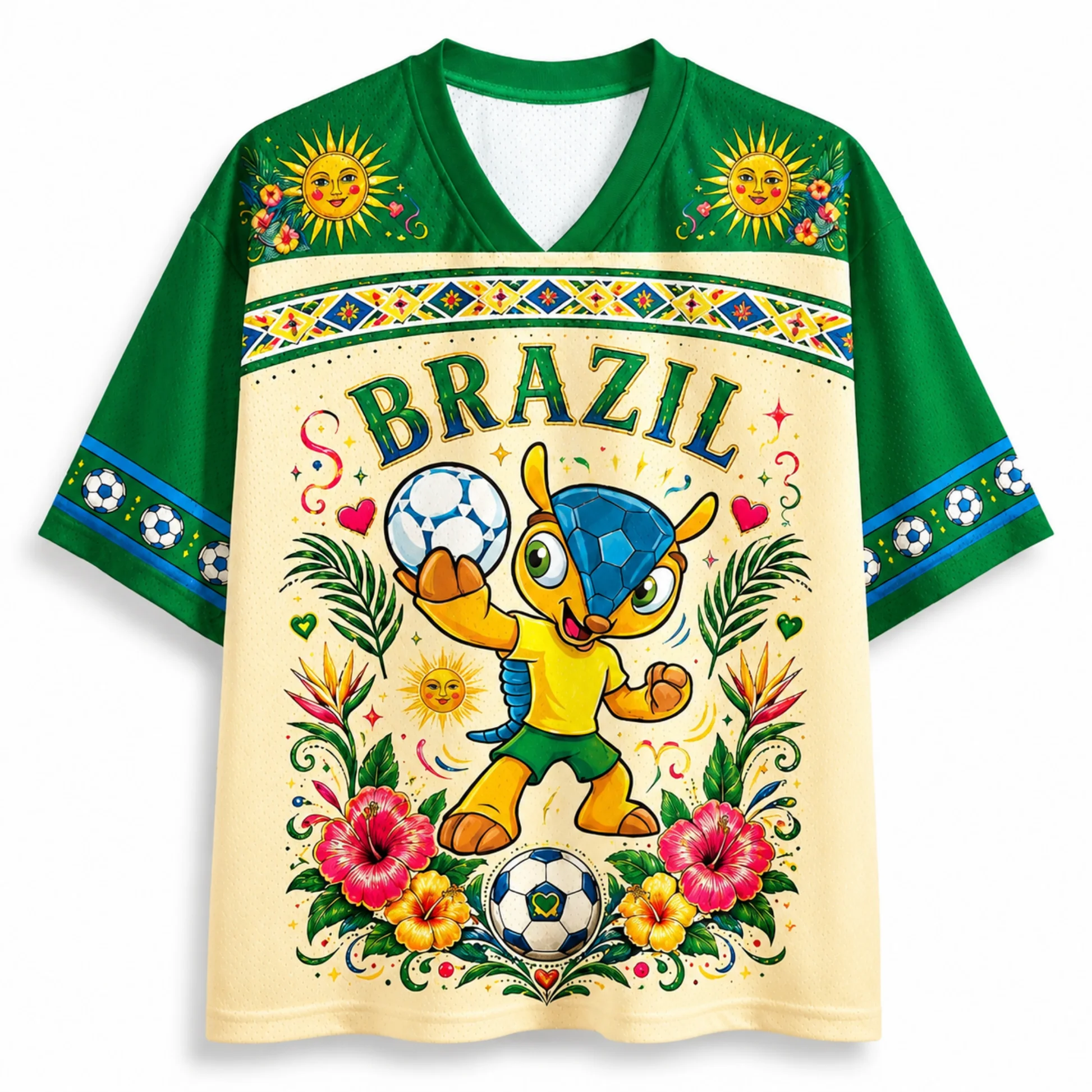 Retro Brazilian Style Mascot Armadillo 3D Printed Men's and Women's Loose Breathable Mesh Support Short Sleeved Shirt