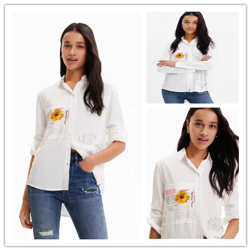 

Foreign trade Spain original single blue striped stitching loose ladies shirt