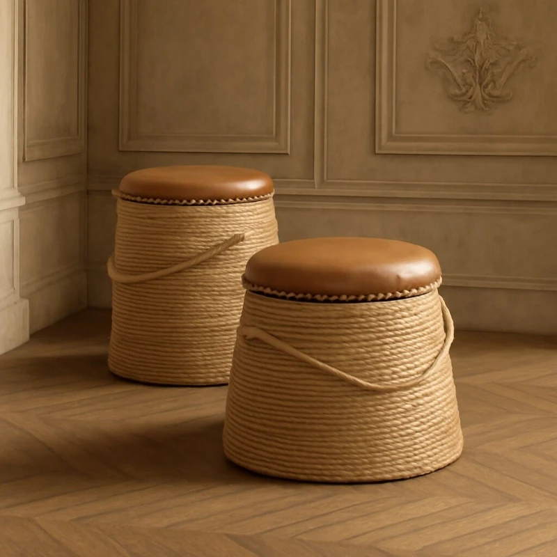 

BM146 Табурет ручной работы Креативная тканая скамейка для обуви Низкий табурет для гостиной и прихожей многофункциональный дизайн