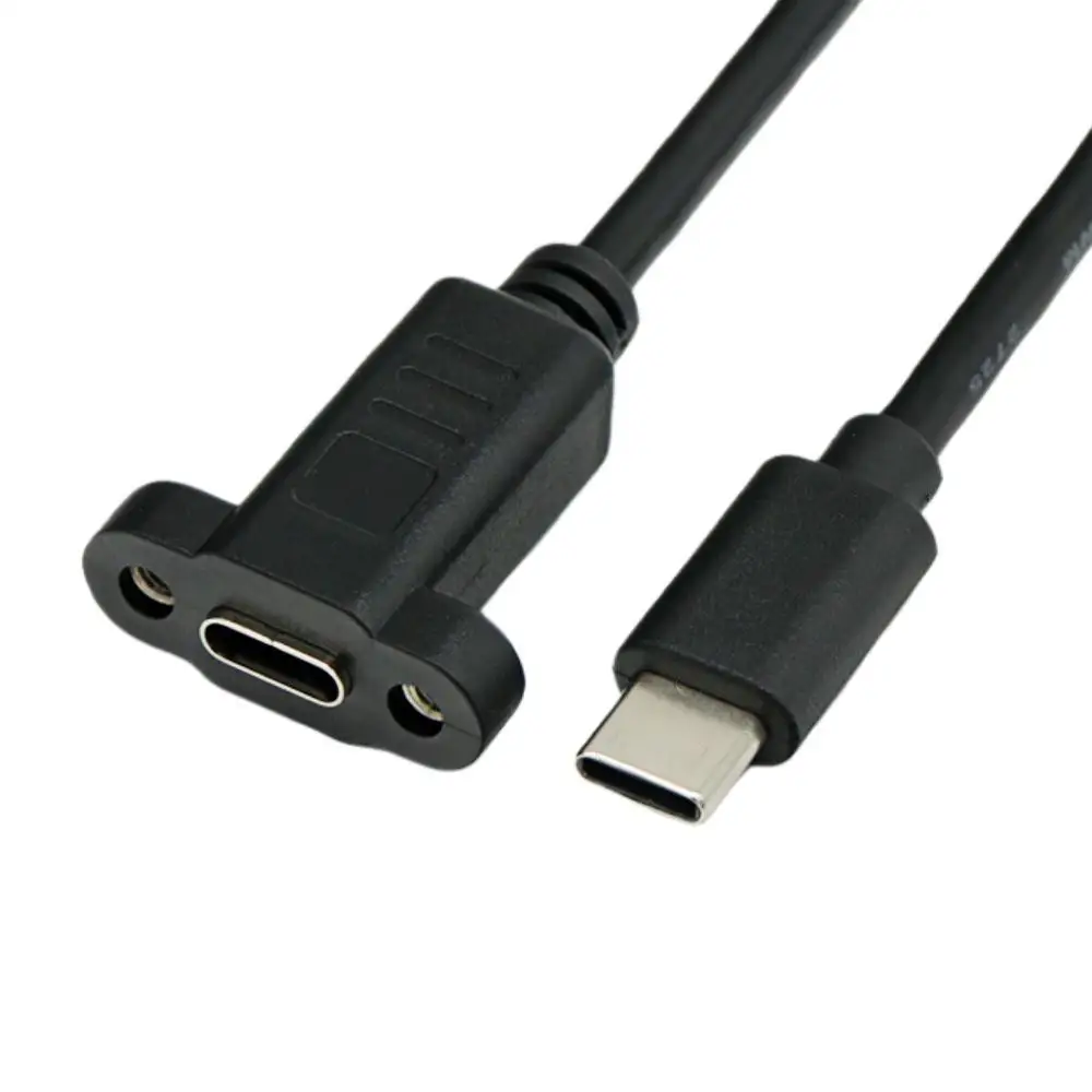 0.3M USB3.1 Type-C Panel Mount Extension Cable Male to Female Lockable Screw Ear 17mm Spacing Charging Data Cord for Cabinet PC