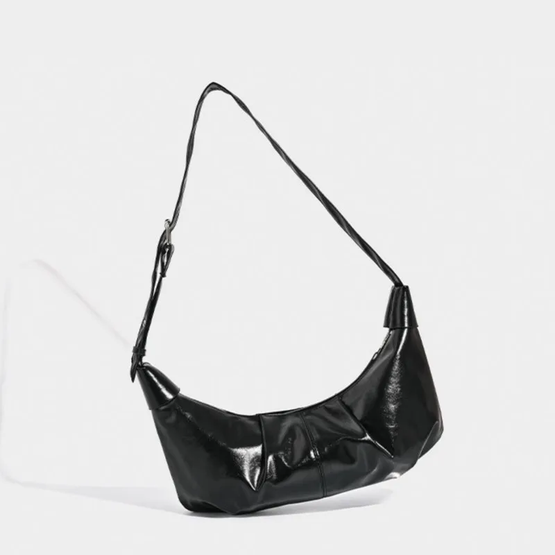 

Hot Girls Pu Leather Black Underarm Bag Y2k Women Retro Dumpling Bags Purse Female Vintage Fashionable Hobos Bags Handbag New