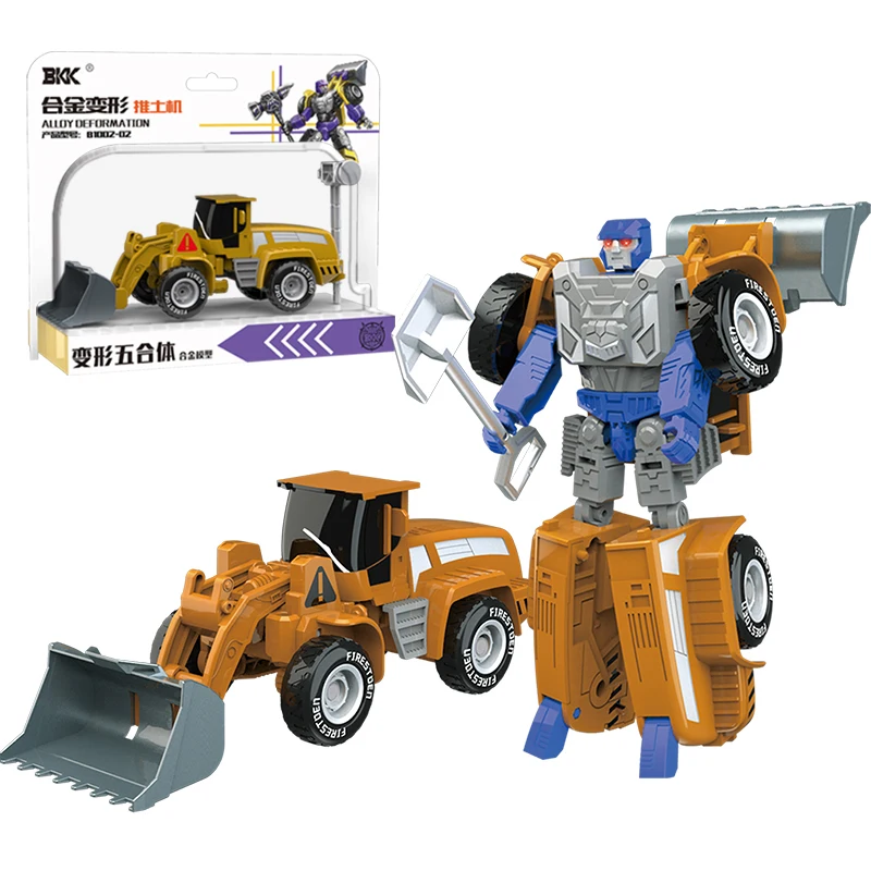 BKK Alloy Deformation Toy Engineering Car Robot 5 in 1 Bulldozer Excavator Construction Car Model Boy