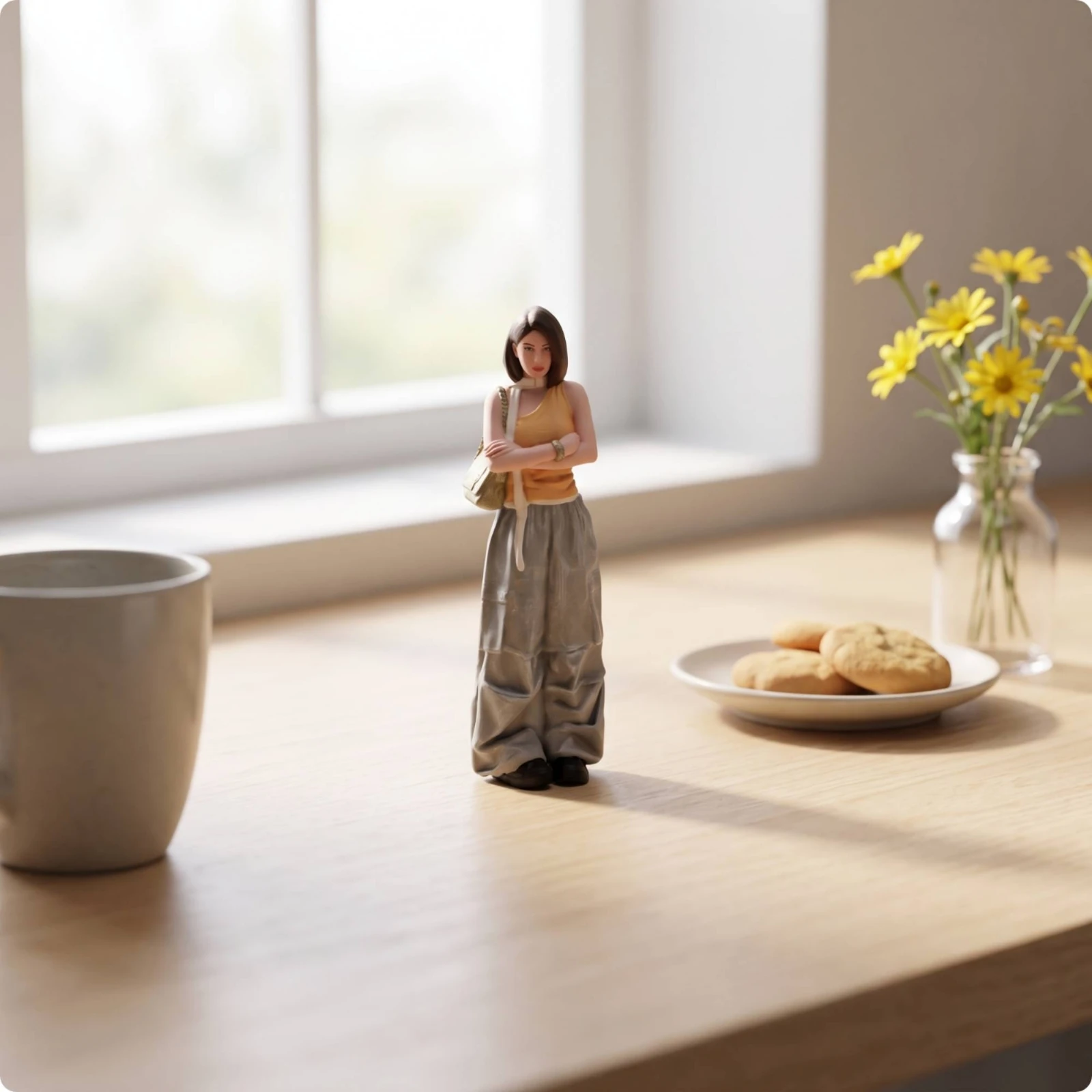 Female Figurine with Shoulder Bag 1/18 Scale Female Figurine Miniature with Shoulder Bag Freestanding Toy Realistic