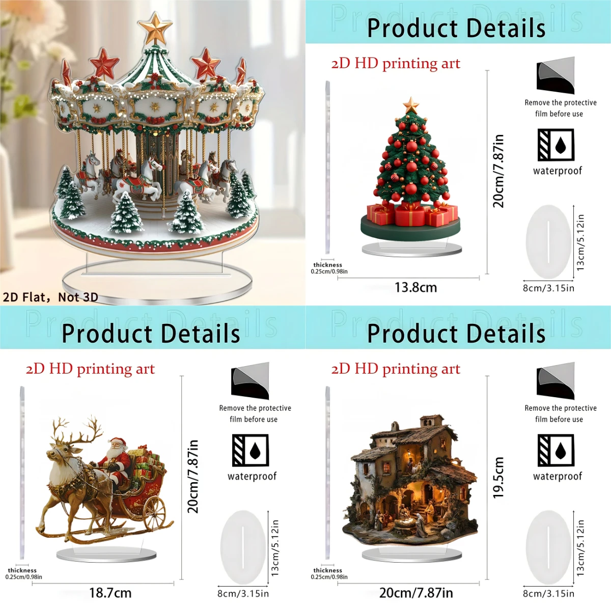 2d acrílico colorido pingente de árvore de natal natal elk janela quarto ornamento de mesa vento artesanato presente de natal escritório decoração de casa