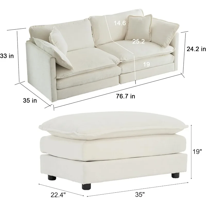 GNIXUU Deep Seat Sectional Sofa Cloud Couch, 76.7