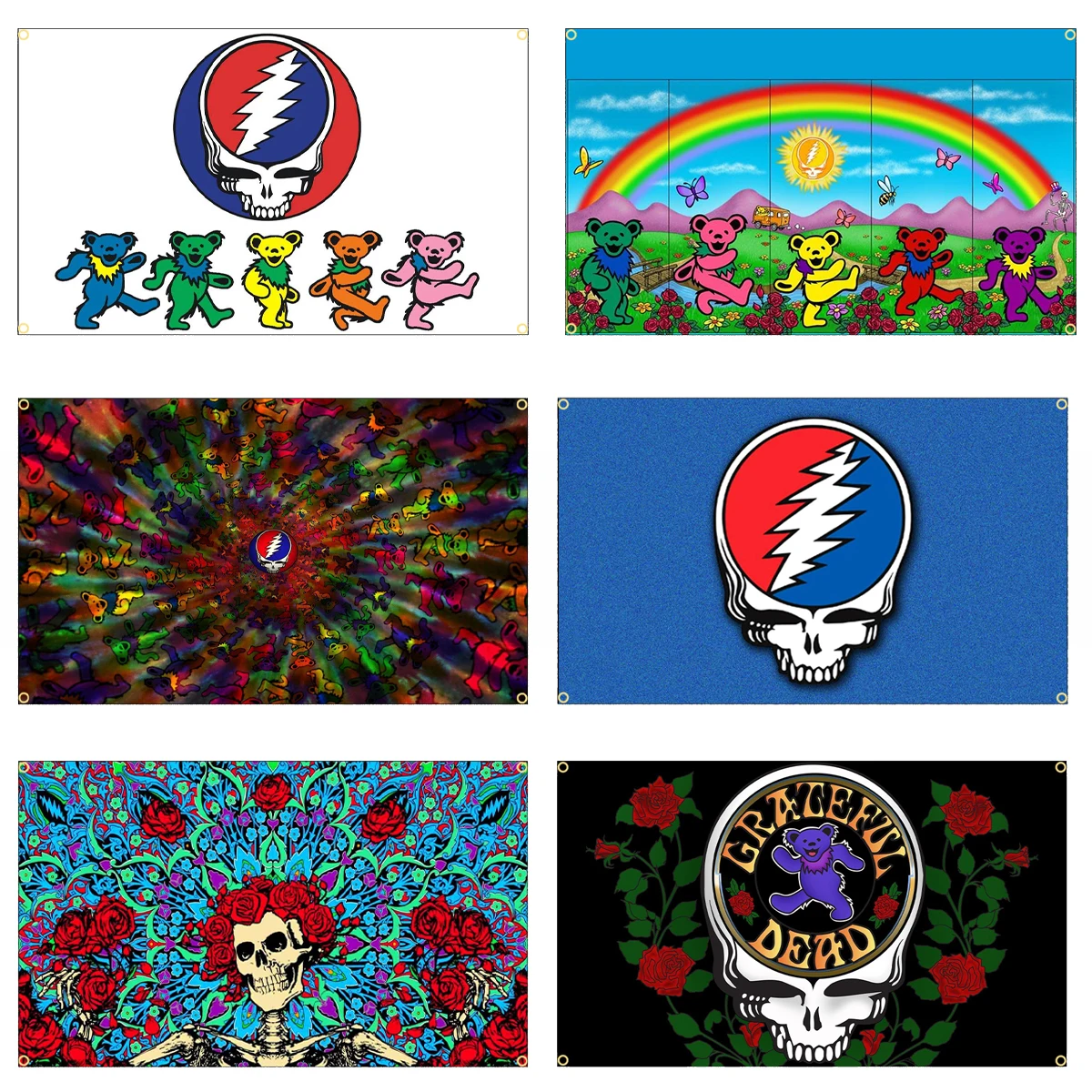 FLAGDOM 90X150CM 3X5Ft Grateful Dead Flag Psychedelic Rock Skull Banner For Decoration