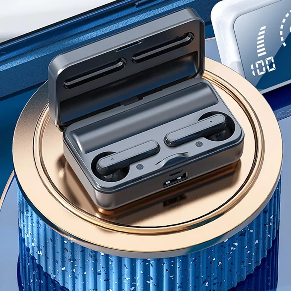

Bluetooth-compatible Earphones Universal LED Power Display Mirror Surface Sports Stereo Wireless Headphones for Mobile Phone