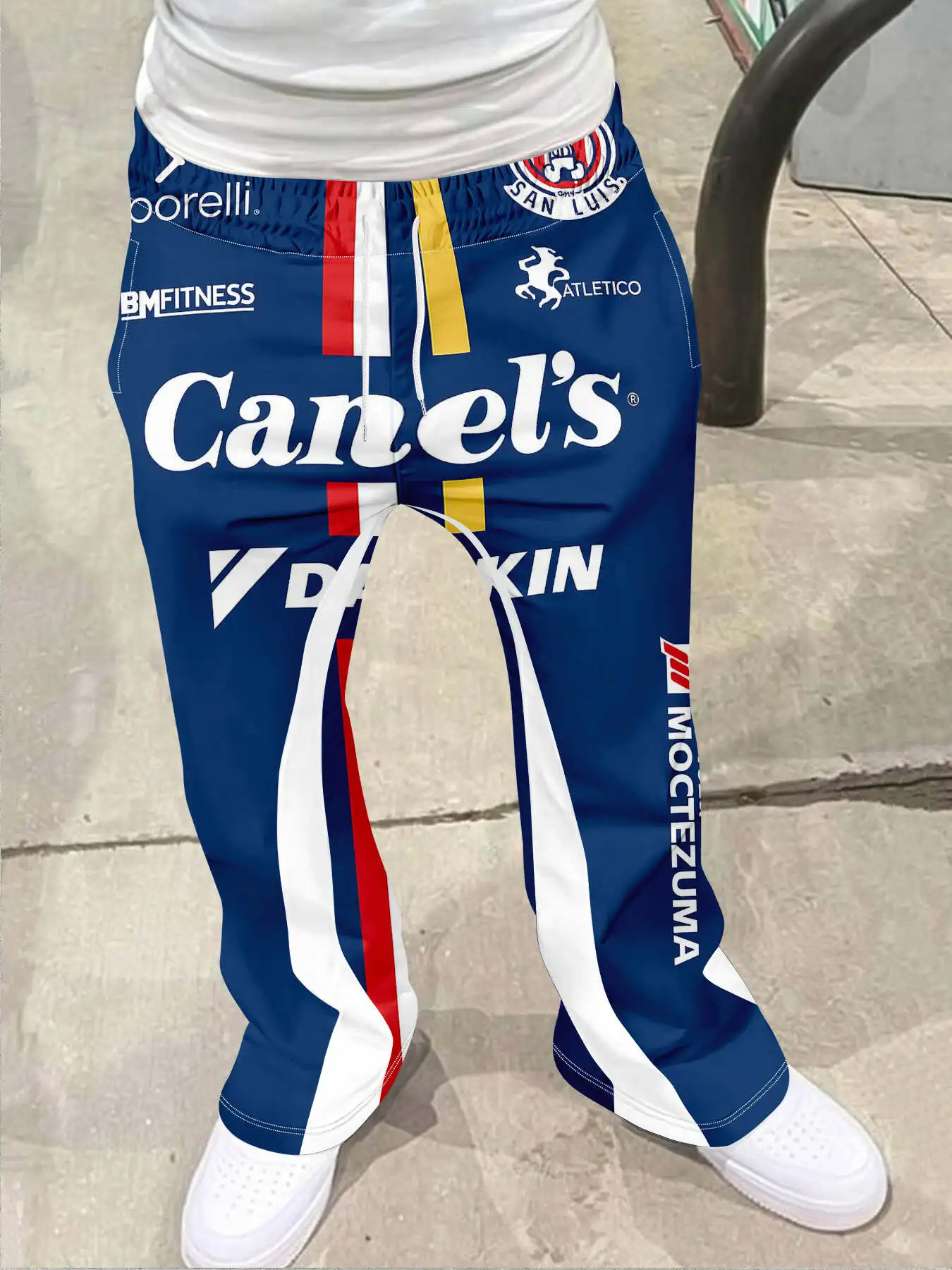 

Men's Casual Street Style Trendy Cross Print Fashionable Slightly Flared Black and White Color-Block Design Sweatpants Men Pants