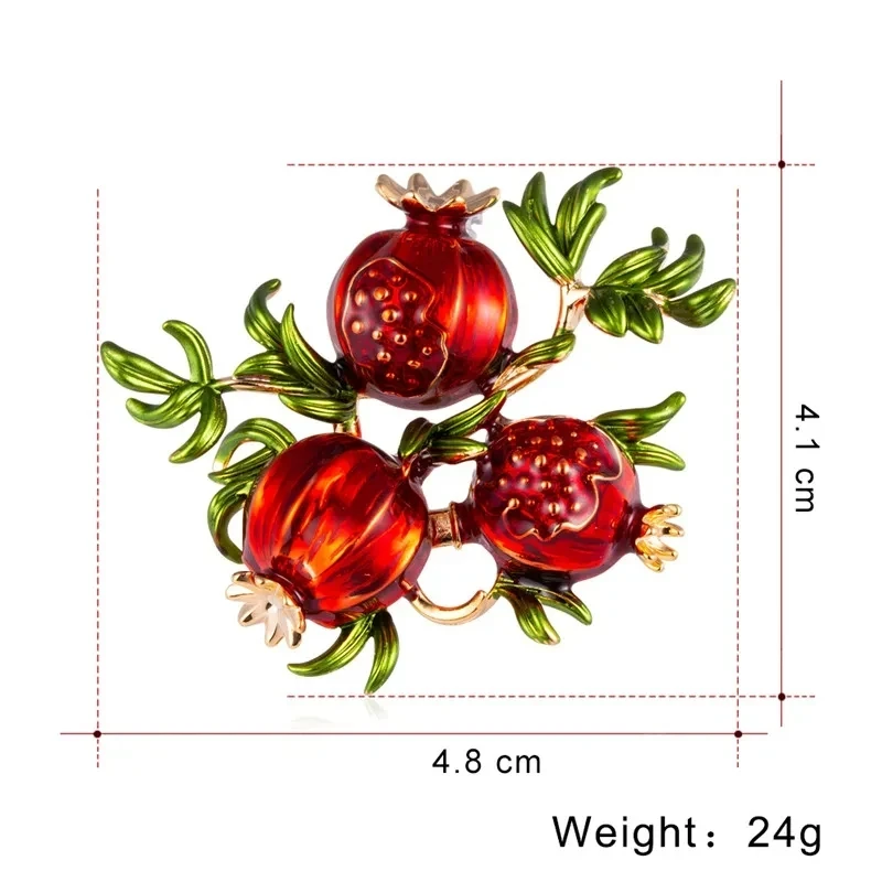 Vintage Pomegranate Fruit Brooch for Women Retro Tone Lapel Pin Plant Floral Elegant Suit Coat Luxury Gift Clothing Accessory