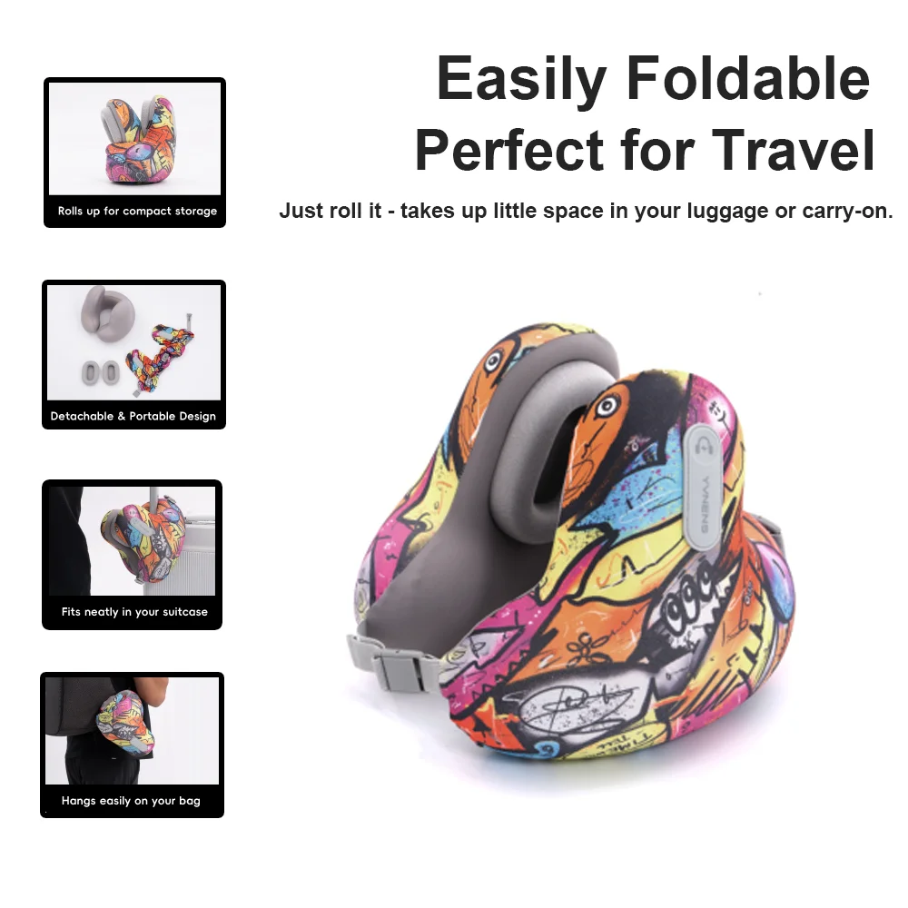 

Memory Foam Travel Neck Pillow with Noise Reduction - U-Shaped Bluetooth Music Pillow for Ultimate Comfort on the Go travel