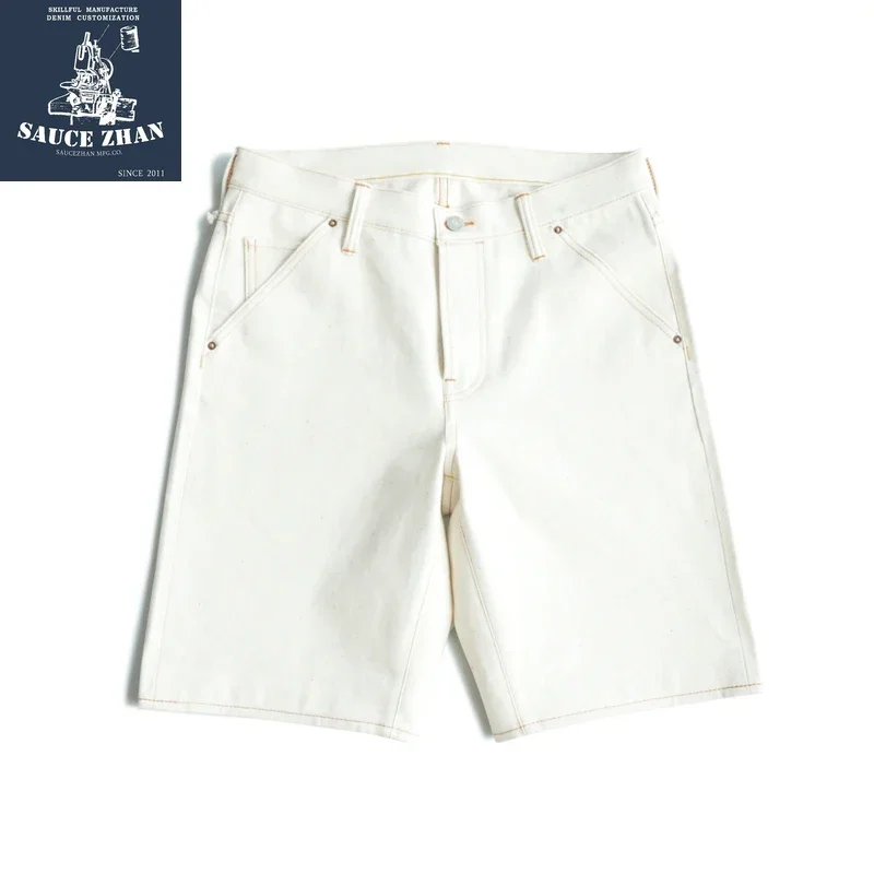 SAUCE ORIGIN  White Jeans Color Point Shorts Man Raw Denim Selvedge Denim Jeans Regular Fit