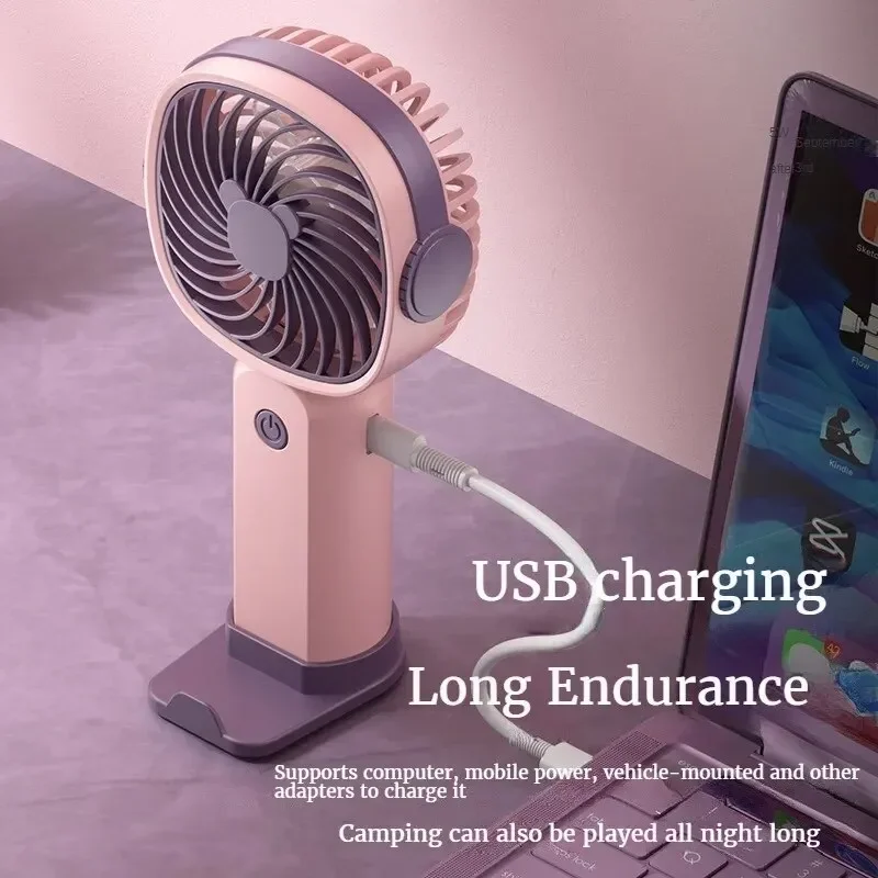 

Портативный ручной электрический вентилятор с питанием от USB, бесшумный, многофункциональный, настольный, с подставкой, подходит для использования в помещении и офисе.