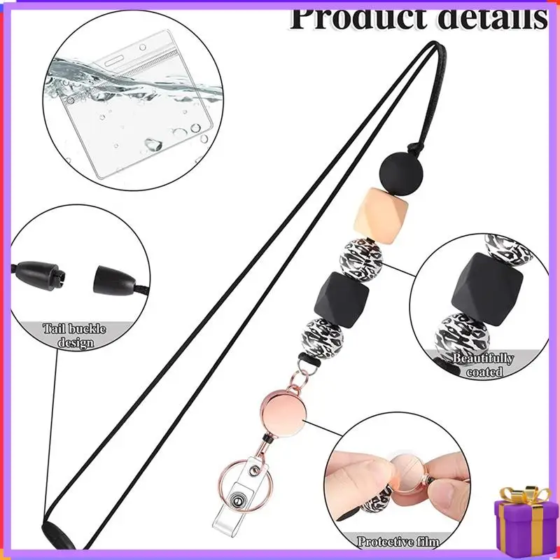 

Advanced-Retractable Lanyard For ID Badges, Teacher Lanyard With ID Holder Beaded Lanyards For Women