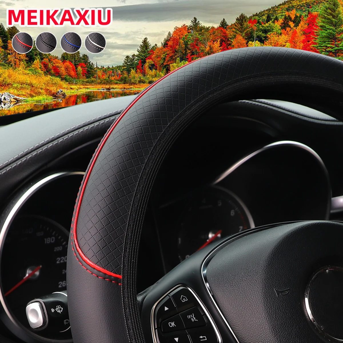 PU-Leder-Zierleiste mit Karomuster für Auto-Lenkradbezug ohne Ring für Auto-Innenausstattung 37-38cm – Detail 2