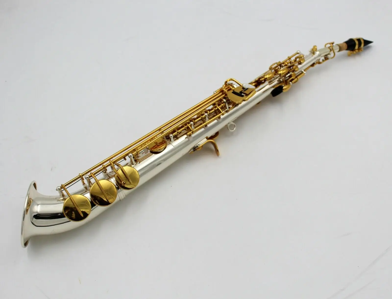 EM pro silver plated curved bell J type bell straight soprano saxophone Saxello