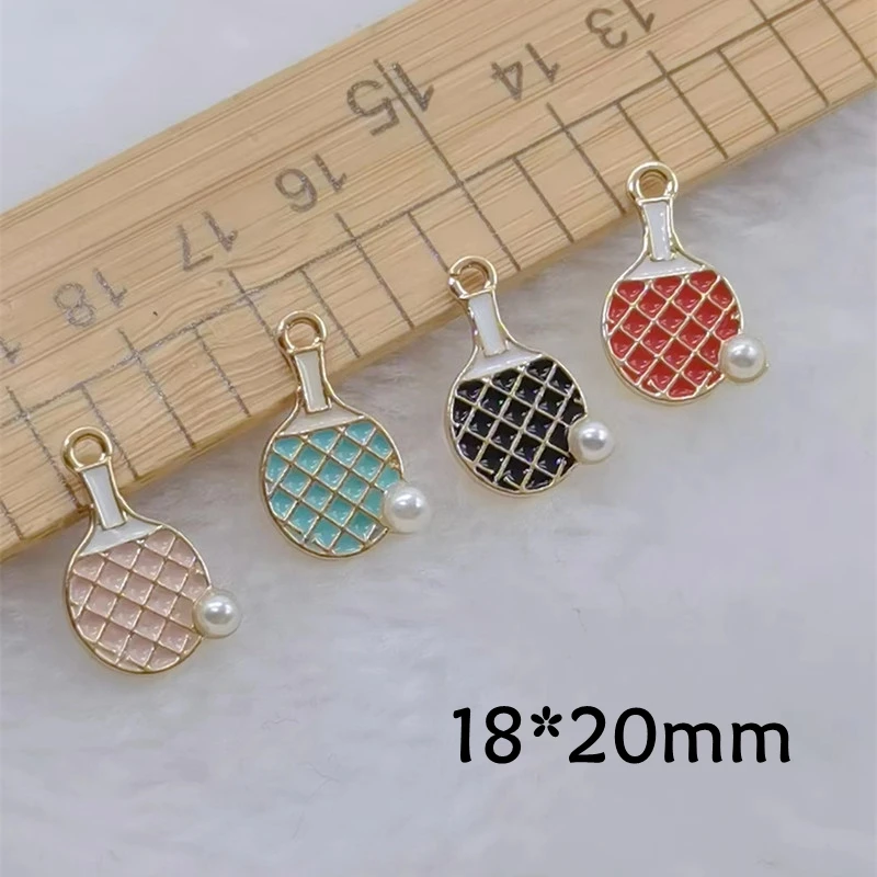 10Pcs Gold Plated Enamel Table Tennis Ping Pong Charm Pendant for Jewelry Making Bracelet Necklace Earrings Accessories Findings