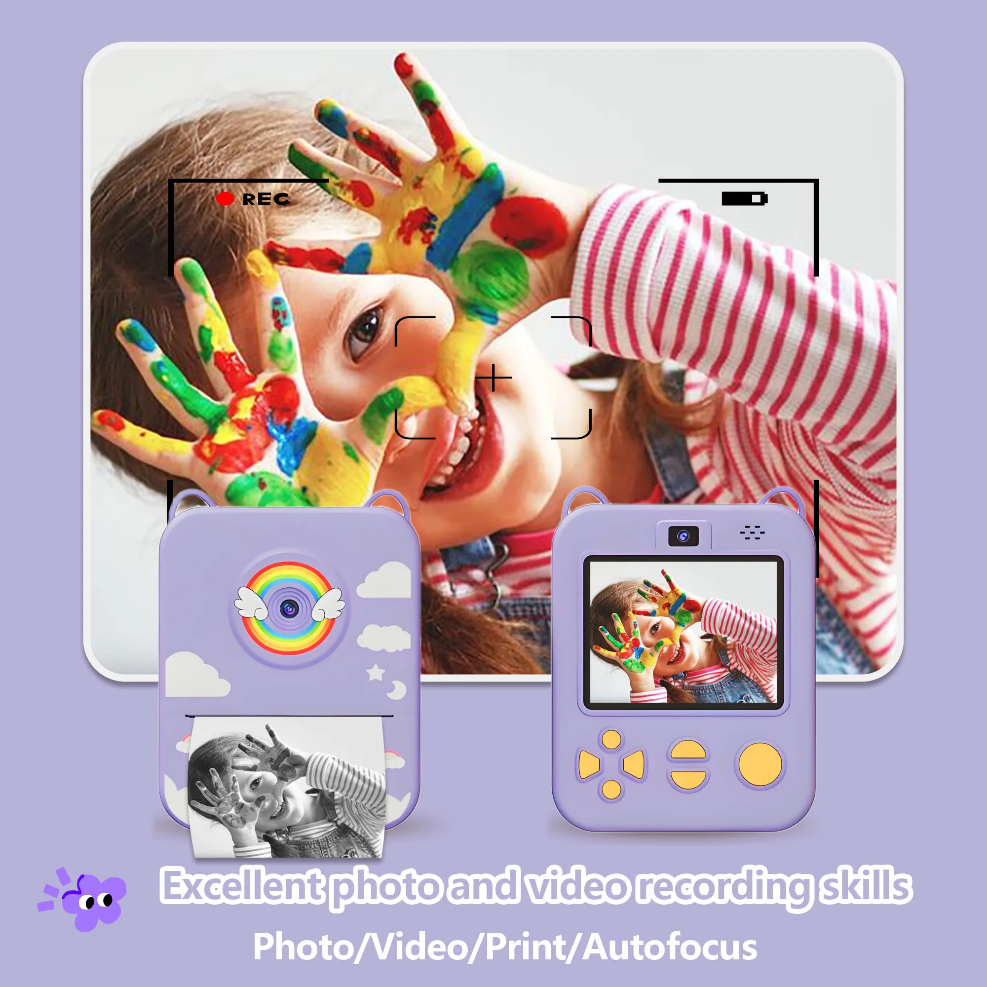 Kindercamera's Kindercamera voor kinderen Instant Print Draagbare kleine camera, 3 rollen printpapier, cadeau voor jongens en meisjes