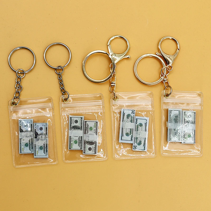 US Dollar Banknote Keychain US Dollar Pendant Mini Transparent Bag Coin Charm Unique Handmade Mini Money Bag Keychain