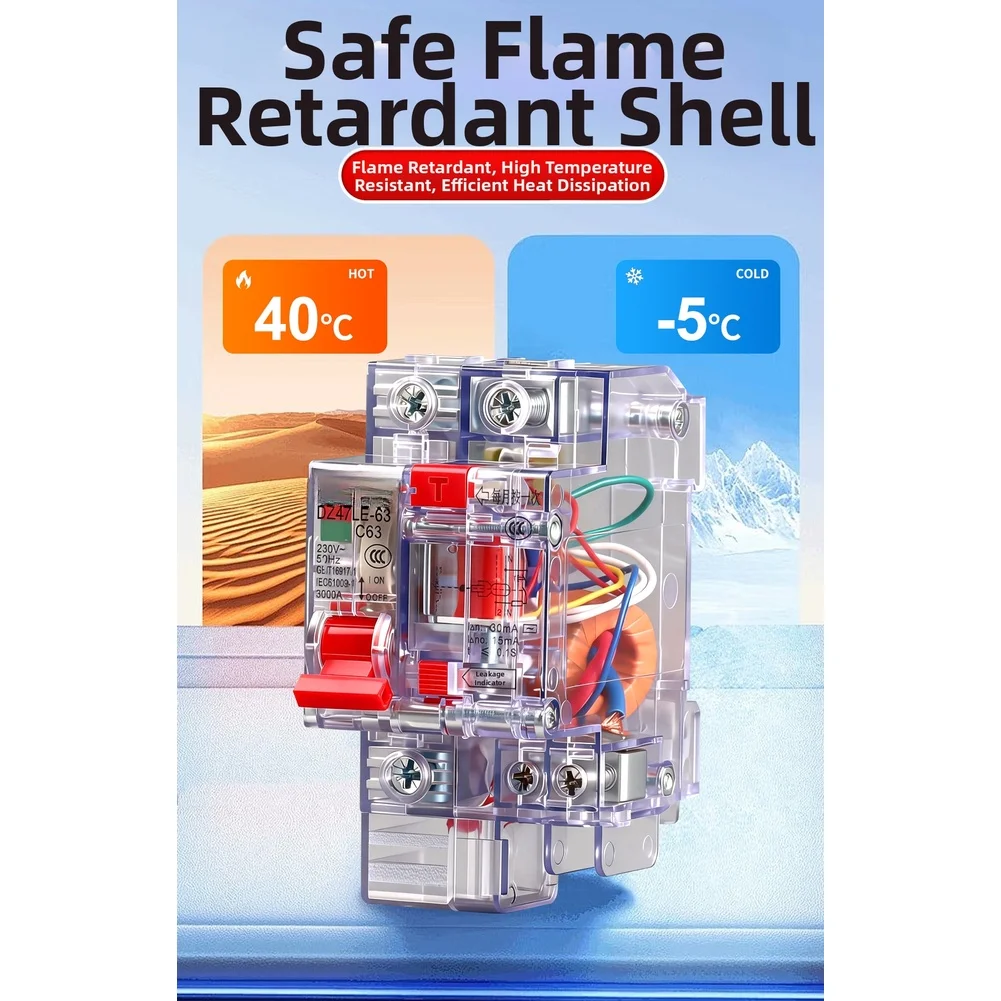 1P Transparent Housing Circuit Breaker 6A 10A 16A 20A 25A 32A 40A 50A 63A RCD Type AC With Overcurrent Protection