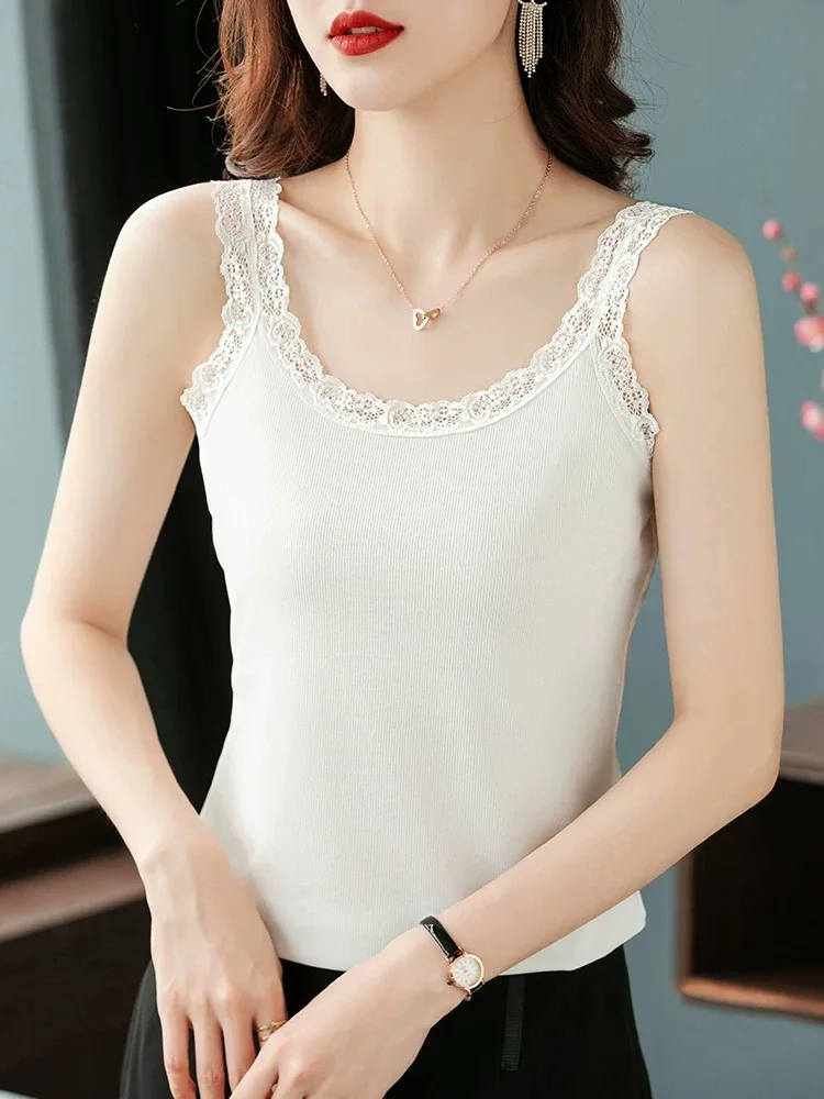 Women's Lace Trim Camisole Tank Top 95 Cotton Summer New Style plus Size Slim Fit Outerwear Beautiful Back Inner Match Base S...