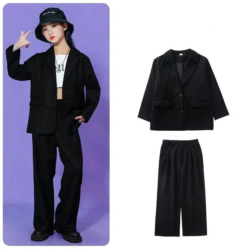 5847 Suit for Girls Dance Group Casual Long Sleeve Blazer Pants 2pcs Children Costumes Formal Black Jacket Set Boys 14-18 Years
