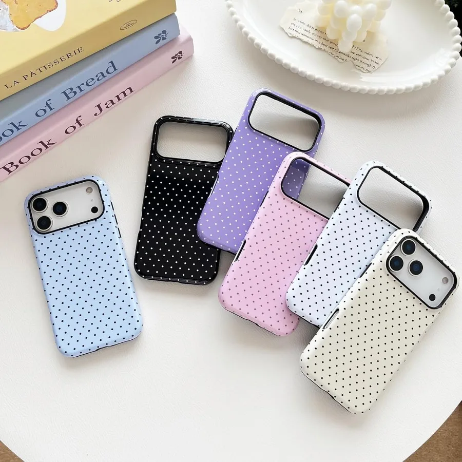Fashionable Blue Polka Dot Pattern Soft TPU and Hard Back Shockproof Phone Case for iPhone 17 Pro 6.3 inch Aesthetic Design Ide
