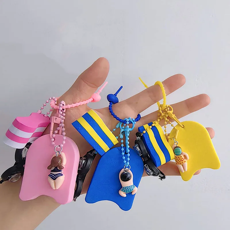 Cartoon Girls Boys Swimming Keychain Summer Swimming Pool Float Board Glasses Keyrings bag Pendant Charm Accessories Gifts