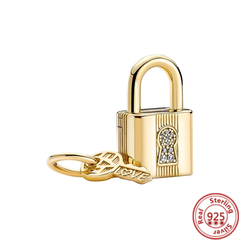 Cadenas et clé en argent regardé 2024 pour femme, breloques pendantes en forme de cœur, perles, convient au bracelet Pandora original 925, bijoux fins, nouveau, 925