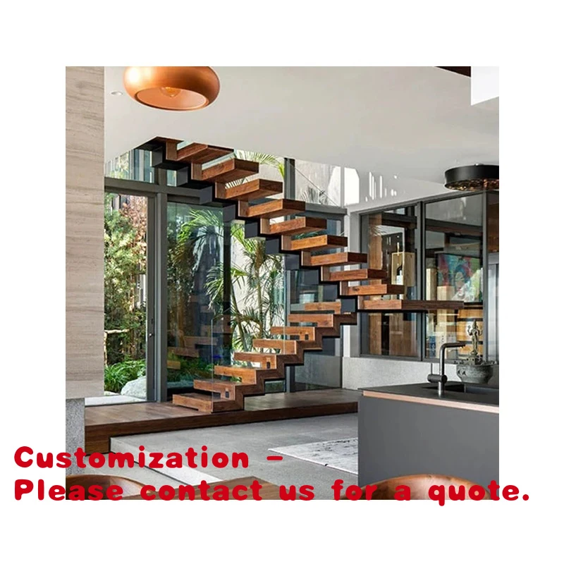 custom.Straight Wooden Staircase House Projects Modern Design Open Riser Low Price Build Floating Indoor