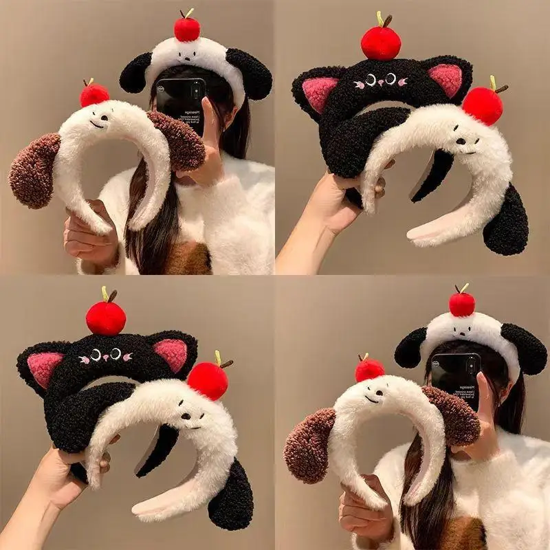 1 قطعة الكرتون ثلاثية الأبعاد أبل الكلب الأذن أفخم Headbands Kawaii ليتل الأسود القط الشعر هوب خوذة غسل الوجه إكسسوارات الشعر
