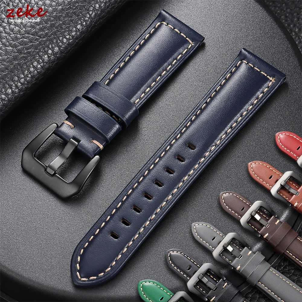 18mm 20mm 22mm 24mm Genuine Leather Watchbands Black Blue Brown Vintage Stitching Cowhide Watch Strap for Women Men Wrist Band