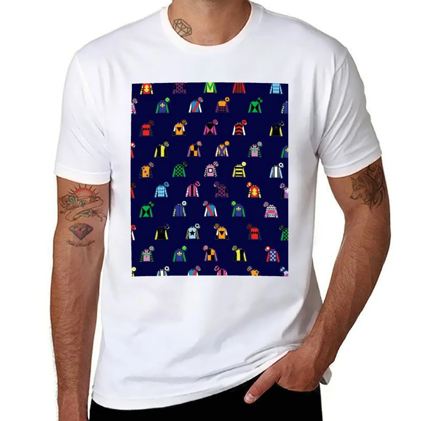 

Horse Racing Colorful Jockey Silk Print T-Shirt t shirt men 100% cotton luxury brand t shirts designer T-Shirt