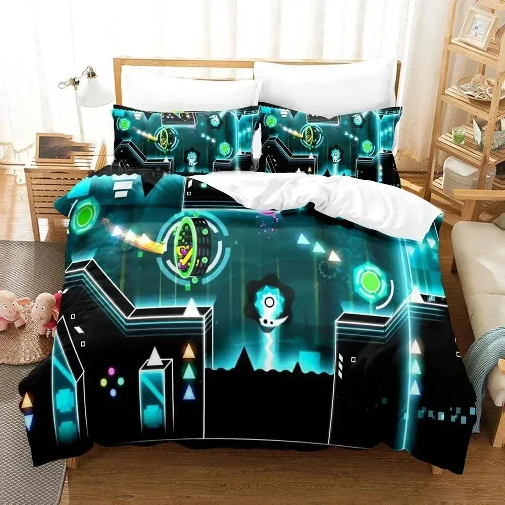 

Hip Hop Angry Geometry Dash Bedding Set 3D Printed Suitable for Bedroom Duvet Cover Set With Pillowcases Kids Home Textile