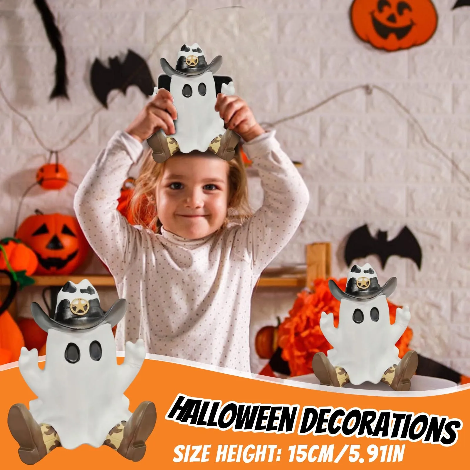 

Halloween Cowboy Ghost Statue Desktop Decor Spooky Western Figure Cute Haunted Accent Unique Festival Display