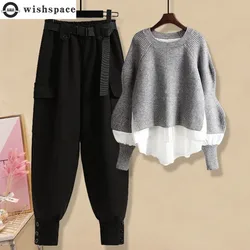 Spring and Autumn Fashion Women's Set New Korean Loose Fake Two Piece Top Casual Age Reducing Work Pants Two Piece Set